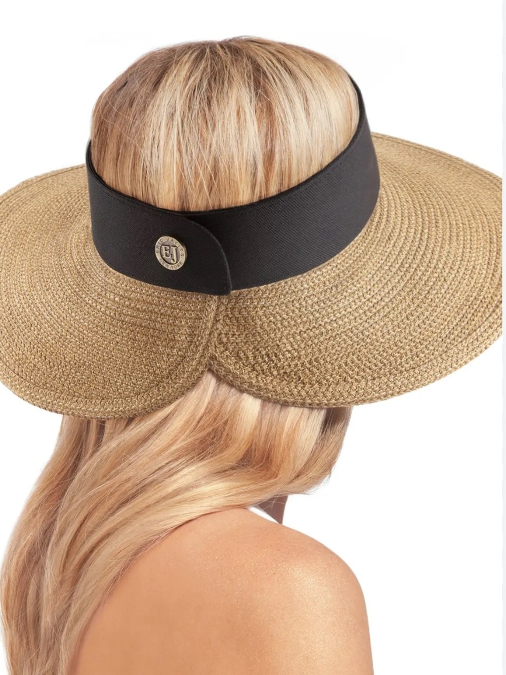 Eric Javits Squishee Halo Straw Hat Black Trim - Picture 1 of 6